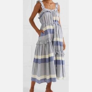NWT Apiece Apart lypie ruffle tank dress in cote stripe navy size 0/2